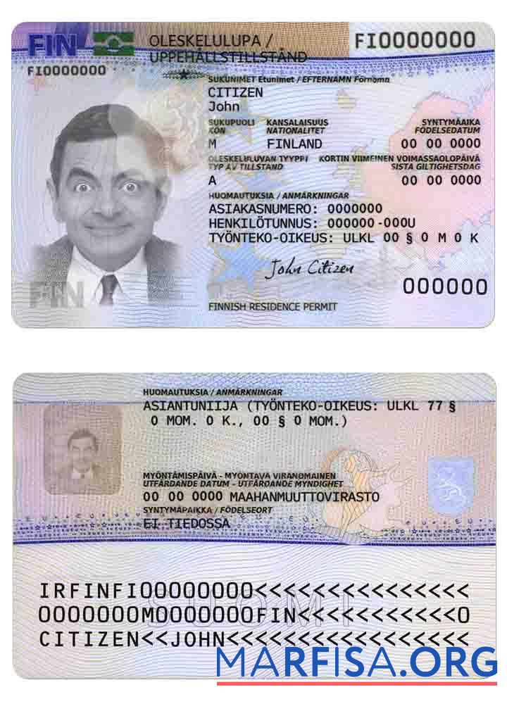 Blank Finland residence permit version 2 example